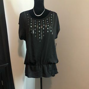 NWT BLACK TUNIC WITH JEWELS
